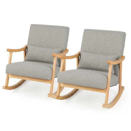 Front. Costway - Costway Set of 2 Rocking Chairs with Pillow Rocking Armchairs with Rubber Wood Frame - Gray.