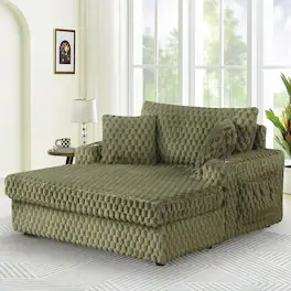 Vaczon - 58'' Oversized Chaise Lounge, Living Room Plush Sofa Bed Chair Bed, Sleeper Couch Bed With Storage Space, Office Daybed - Green
