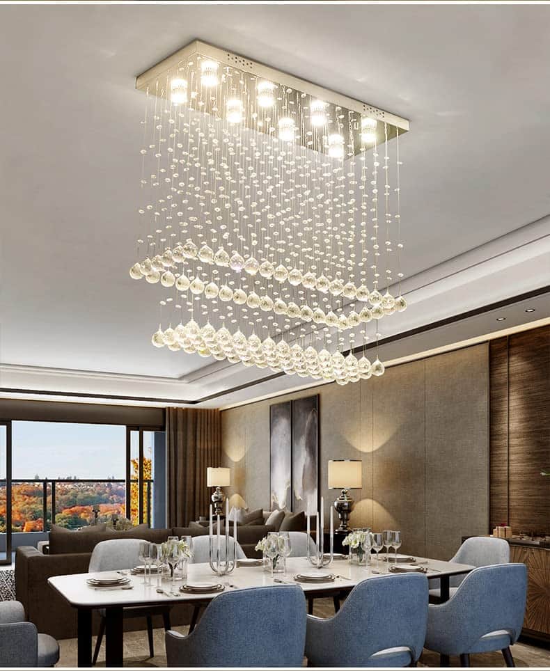 Siljoy - 10-Light Modern Rectangular Raindrop Crystal Chandelier for Dining Room/Foyer/Kitchen - Metallic Gray price history on PriceWatchPro