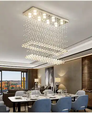 Front. Siljoy - 10-Light Modern Rectangular Raindrop Crystal Chandelier for Dining Room/Foyer/Kitchen - Metallic Gray.