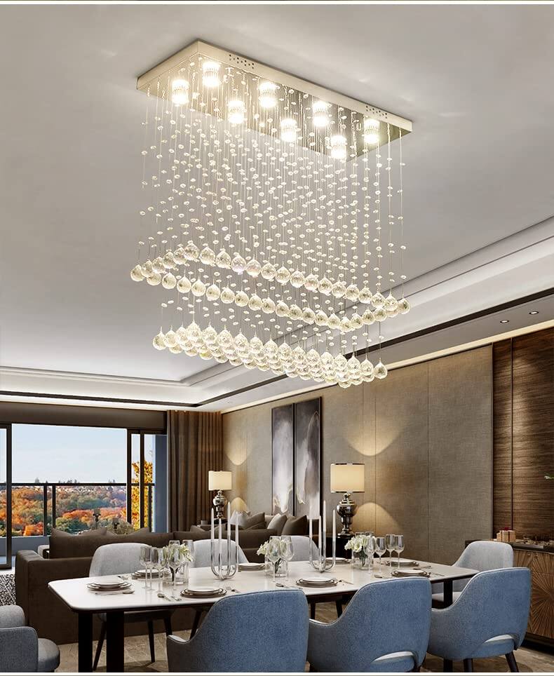 Front. Siljoy - 10-Light Modern Rectangular Raindrop Crystal Chandelier for Dining Room/Foyer/Kitchen - Metallic Gray.