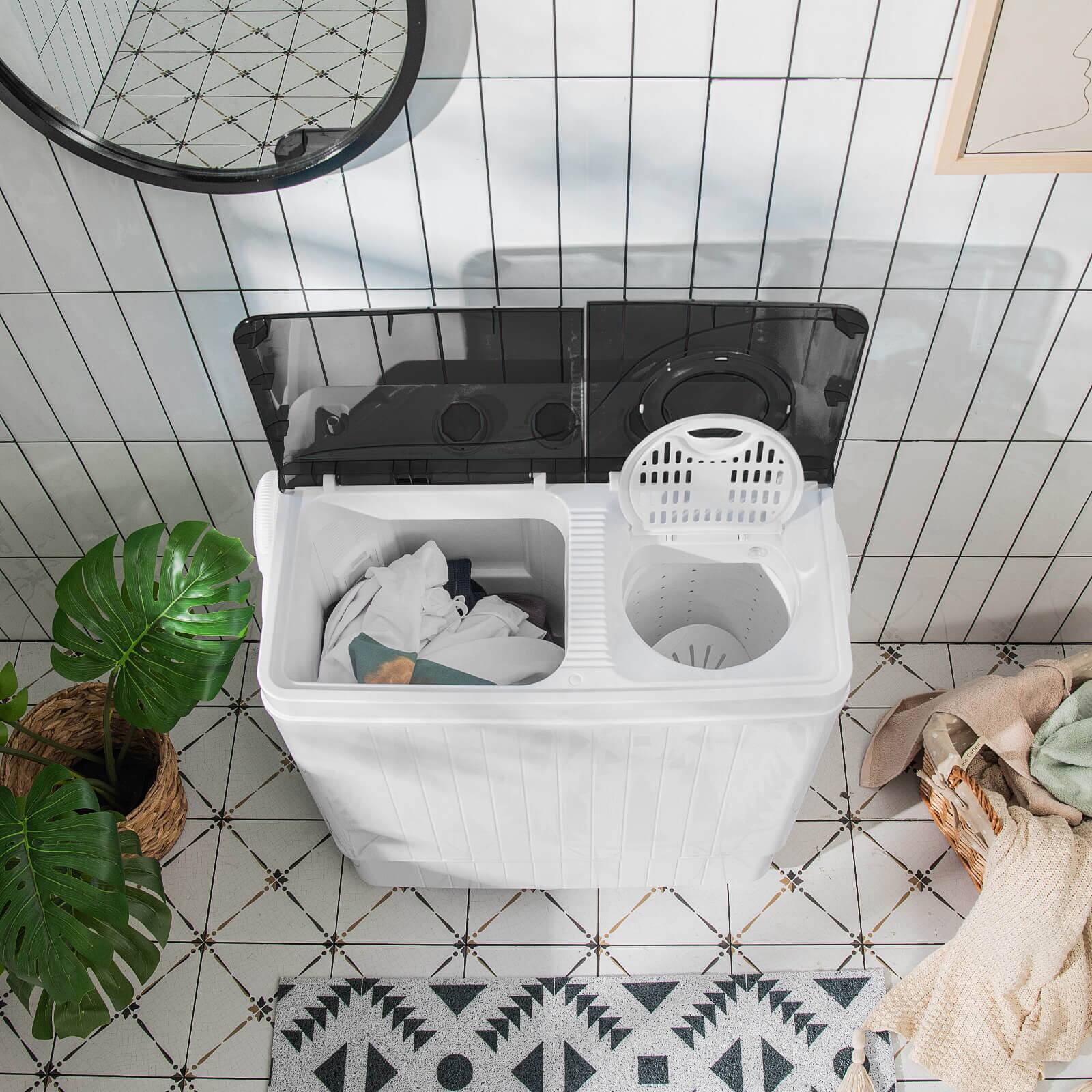 Alt View 1. Costway - Costway 26lbs Portable Semi-automatic Twin Tub Washing Machine with Drain Pump Black - Black.