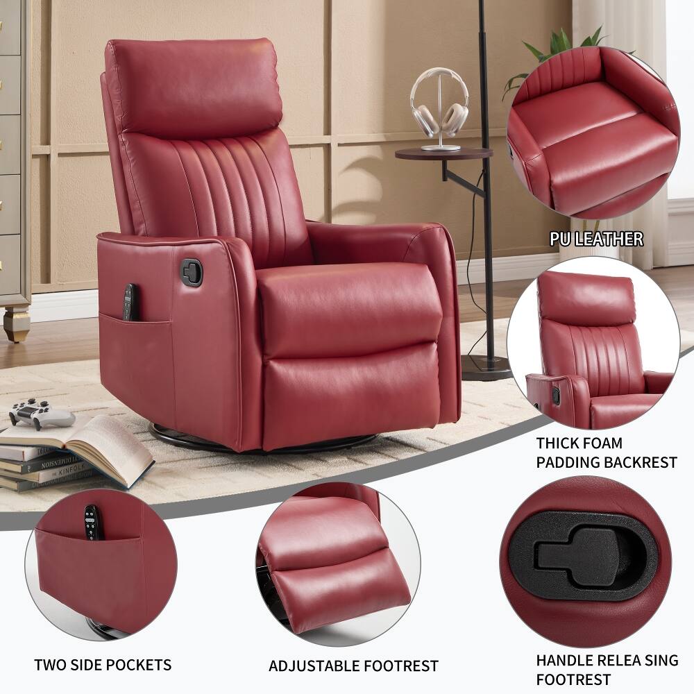 PU LEATHER  
NOISNEW KINFOLK  
THICK FOAM PADDING BACKREST  
TWO SIDE POCKETS  
ADJUSTABLE FOOTREST  
HANDLE RELEASING FOOTREST