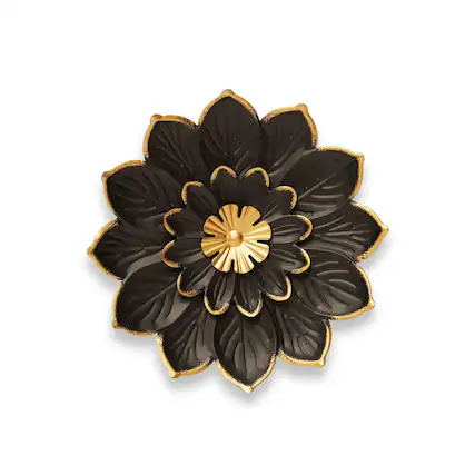 Front. G128 - 9 IN Metal Daisy Wall Art - Elegant Floral Wall Hanging - Black and Gold.