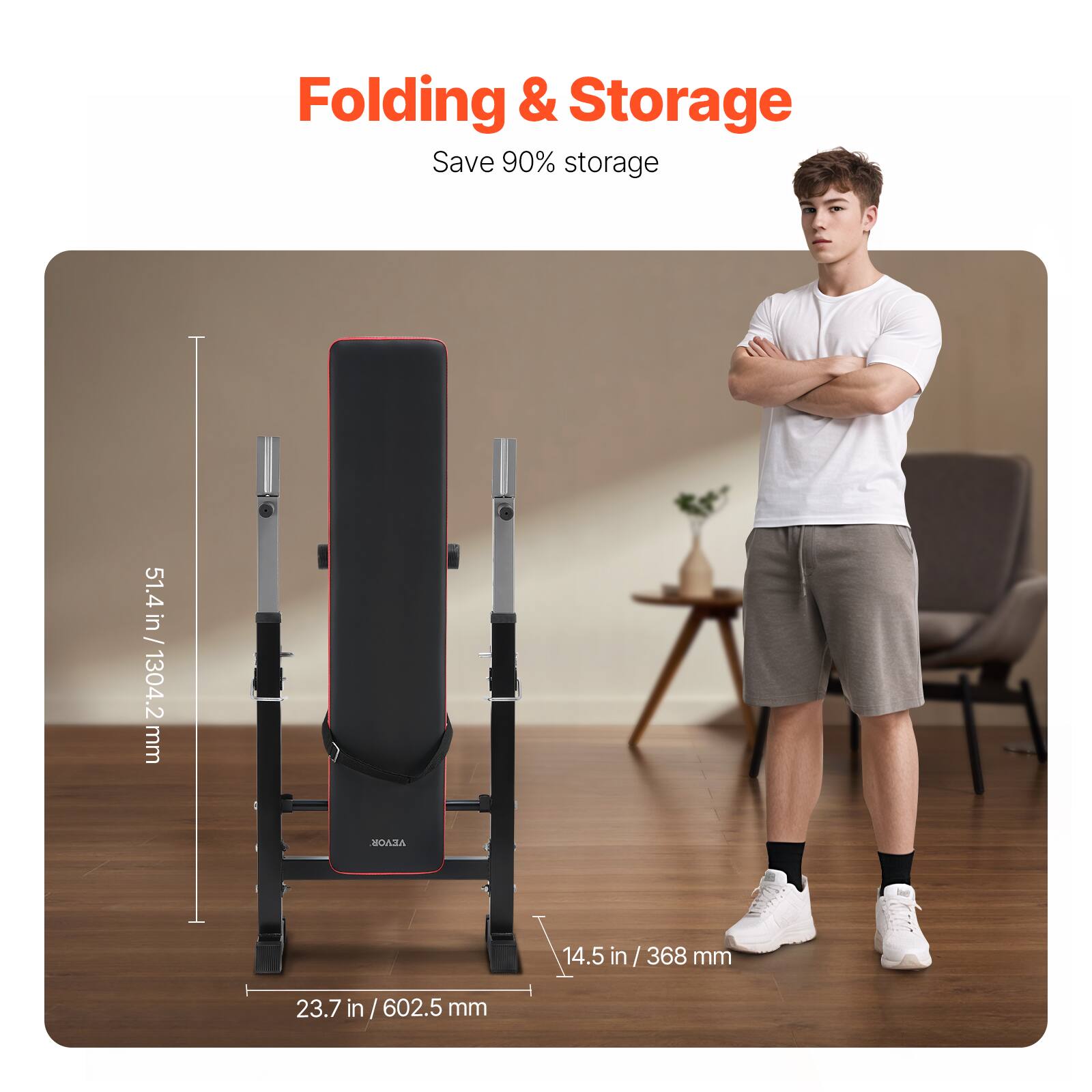 Folding & Storage  
Save 90% storage  

51.4 in / 1304.2 mm  
14.5 in / 368 mm  
23.7 in / 602.5 mm