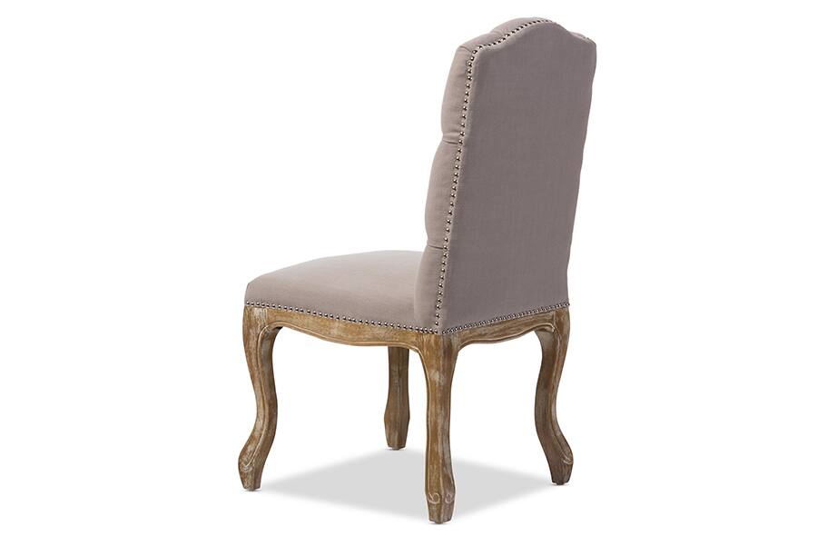 Front. Baxton Studio - Hudson French Country Cottage Weathered Oak Fabric Button-tufted Upholstered Dining Chair - Beige.