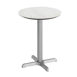 Emma + Oliver - PureShield Indoor Outdoor Tabletop with Seam-Free Surface Innovation and Cast Iron Bistro Table Base - White Faux Marble/Silver Base