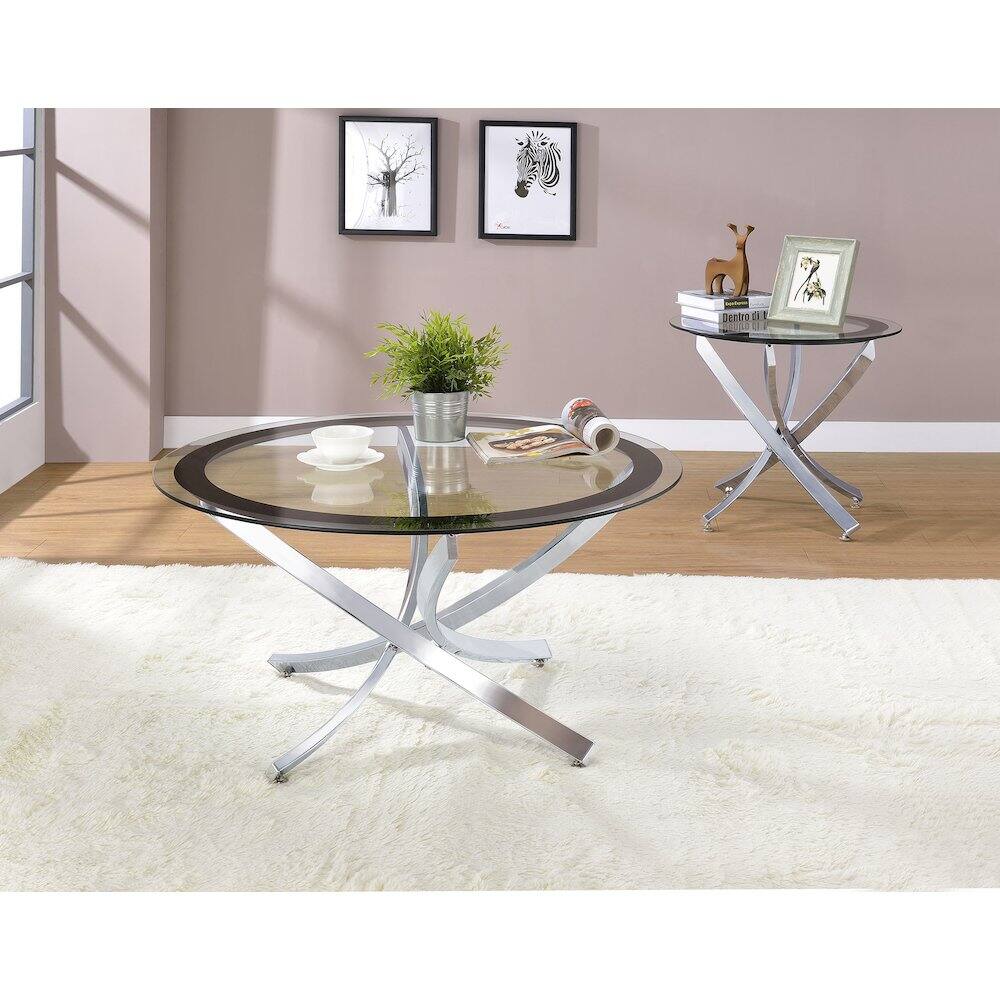 Alt View 5. Coaster Co. of America - Brooke Round Glass Top Coffee Table Metal Base Chrome - Silver.