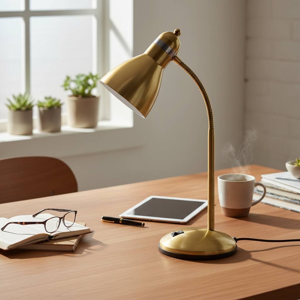 Alt View 1. Dazzed Corner - Adjustable Metal Desk Lamp, Eye-Caring Gooseneck Light for Study & Office - Gold.