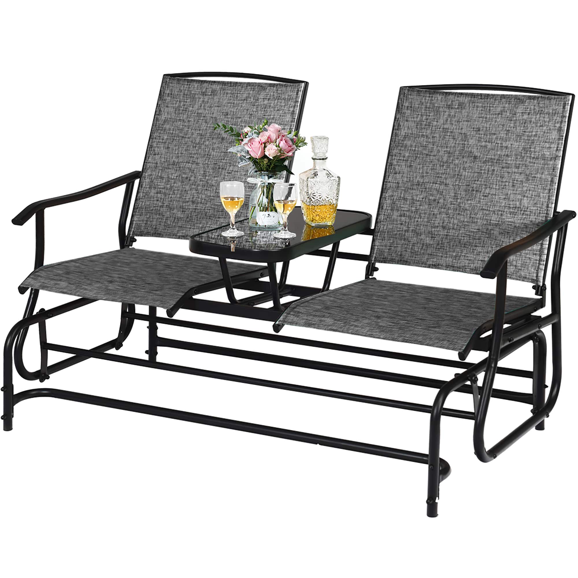 Costway - 2 Person Outdoor Patio Double Glider Chair Loveseat Rocking w/Center Table - Gray price history on PriceWatchPro