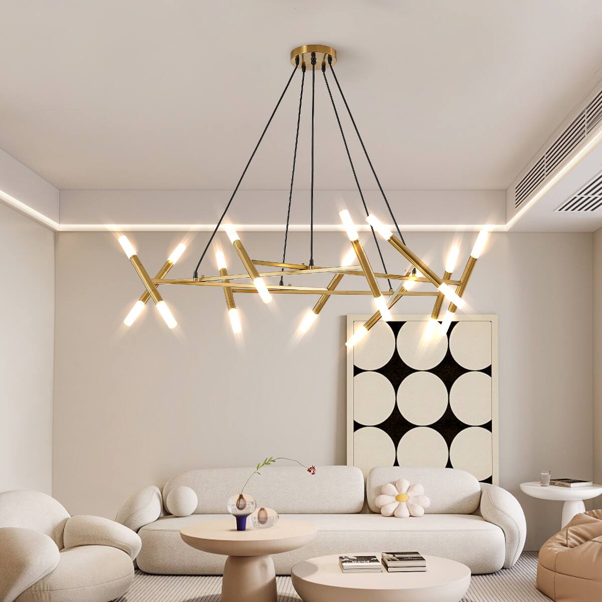 Alt View 1. Loheer - Loheer Modern Gold Branch Chandelier with Frosted Tubes for Dining Room or Kitchen Island.