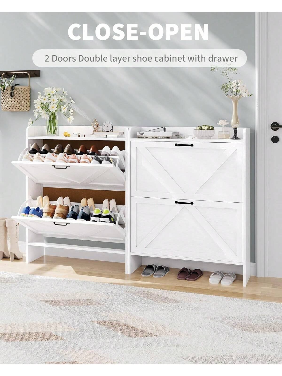 CLOSE-OPEN  
2 Doors Double layer shoe cabinet with drawer