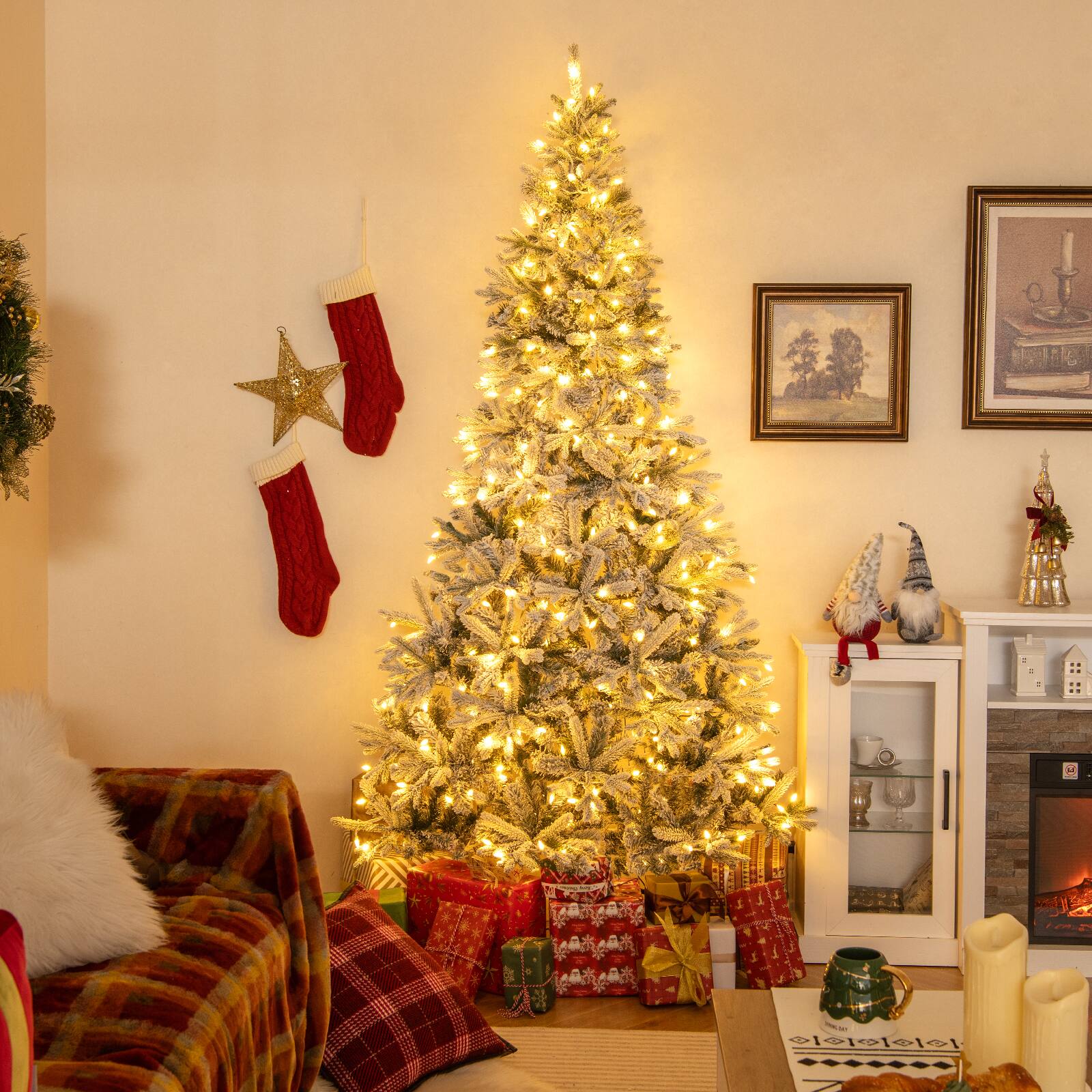 Alt View 1. Gymax - Gymax 7 FT Half Artificial Christmas Tree w/ 852 Branch Tips & 240 LED Lights 9 Modes - White.