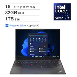 Lenovo - ThinkPad E16 Gen 2 Laptop 16.0 FHD Display (Intel Ultra 7 155U, 32GB DDR5, 1TB PCIe SSD, Win 11 Pro) - Black