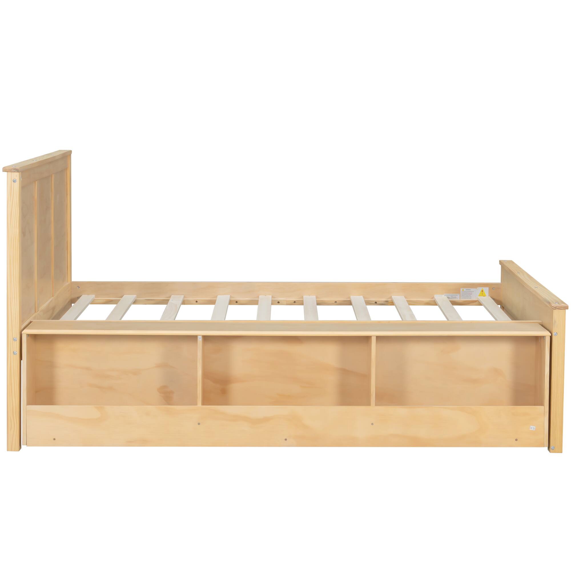 Angle. Whisen - Wood Platform Bed with Pull-Out Trundle and Storage Shelves,Extendable Bed - Natural.