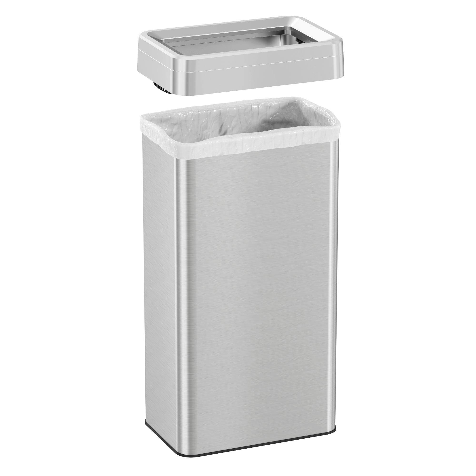 Alt View 1. iTouchless - 21 Gallon Stainless Steel Rectangular Open Top Kitchen Trash Can with Wheels and Dual AbsorbX Odor Filters - Silver.