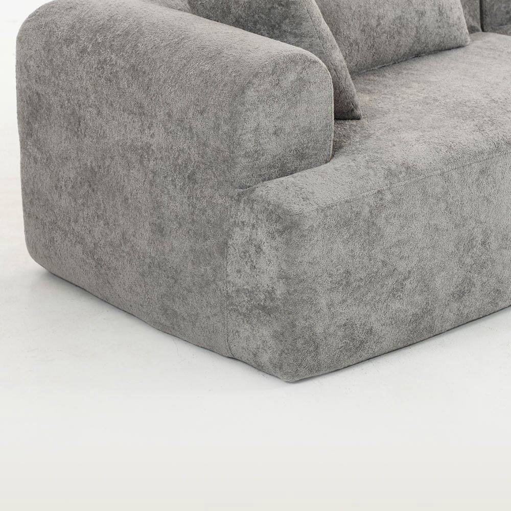 Alt View 2. Kadyn - 96" Full-Foam Modular Sectional Sofa, 2-Piece Boucle Cloud Couch, Compressed Shipping, Gray - Gray.