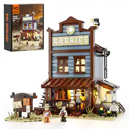Lumibricks - Old West Sheriff's Office Lighting Building Set, 1240 Pieces LED Western Display Model Kit for Ages 16+