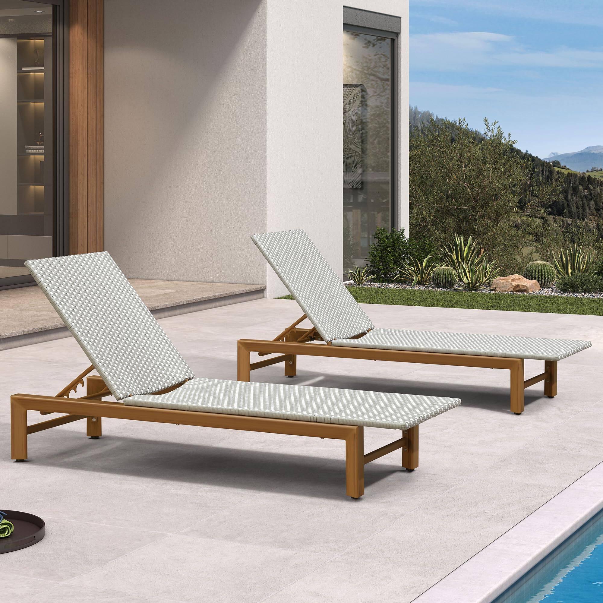 PURPLE LEAF - Patio Chaise Lounge Matte Teak Grain Finish Aluminum Wicker Lounge Chair with Adjustable Backrest for Pool and Backyard - Gray price history on PriceWatchPro