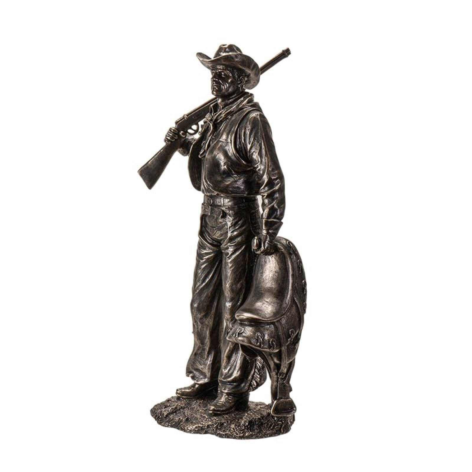 Alt View 1. Pacific Trading - Bronze Accent Cowboy Figurine with Rifle Gun and Saddle Western Decor Statue for Home 17 inch.
