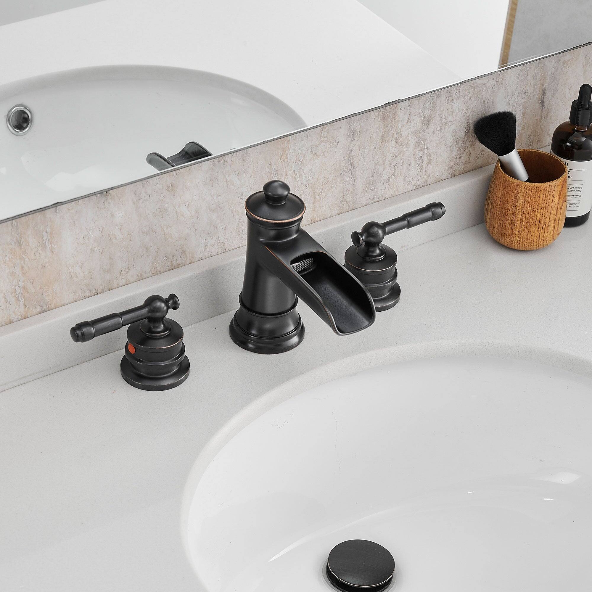 Alt View 3. Boyel Living - Classic 8 in. Widespread Double Handle Bathroom Faucet with Pop Up Drain, Water Supply Hoses in Oil Rubbed Bronze - Oil Rubbed Bronze.