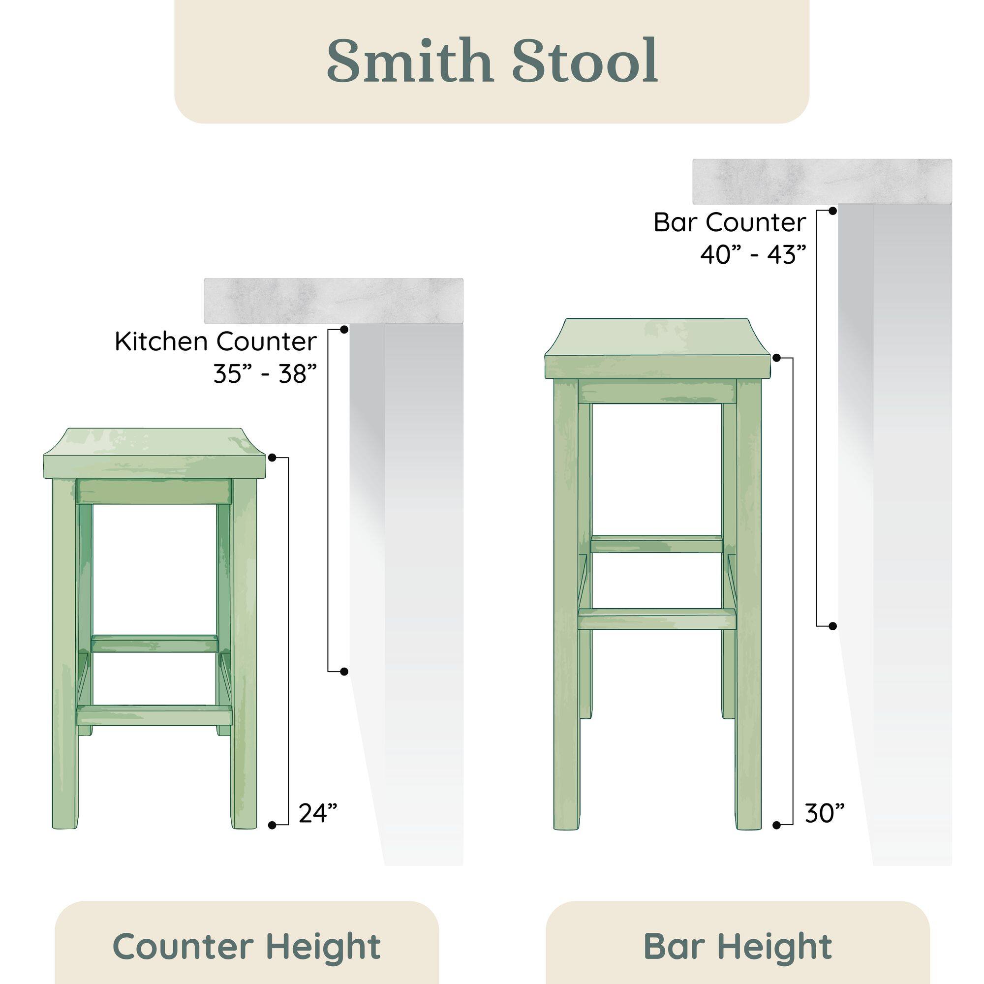 Smith Stool

Bar Counter
40" - 43"

Kitchen Counter
35" - 38"

Counter Height

Bar Height