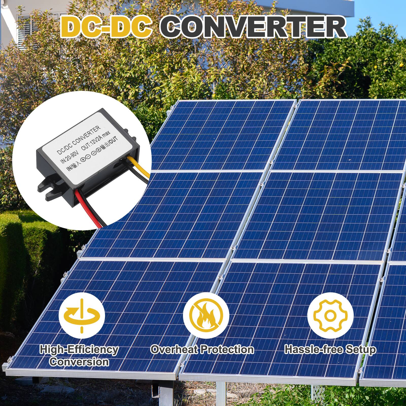 DC-DC CONVERTER

DC-DC CONVERTER
IN: 20-90V
OUT: 12V2A max
OUT/IN

High-Efficiency Conversion
Overheat Protection
Hassle-free Setup