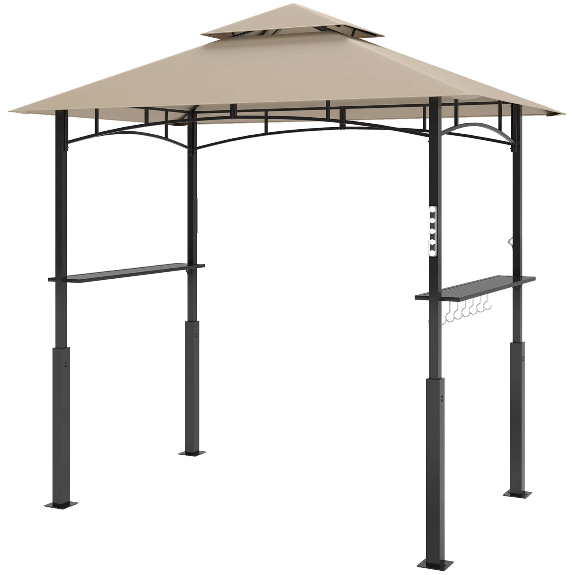 Outsunny - x 5' Outdoor Grill Gazebo, Barbecue Gazebo Shelter with LED Light, 2 Side Shelves, Hooks - Khaki