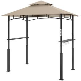 Outsunny - x 5' Outdoor Grill Gazebo, Barbecue Gazebo Shelter with LED Light, 2 Side Shelves, Hooks - Khaki