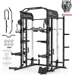 Mikolo - Smith Machine,Power Cage with Vertical Leg Press, 2000LBS Squat Rack with Cable Crossover System - Black