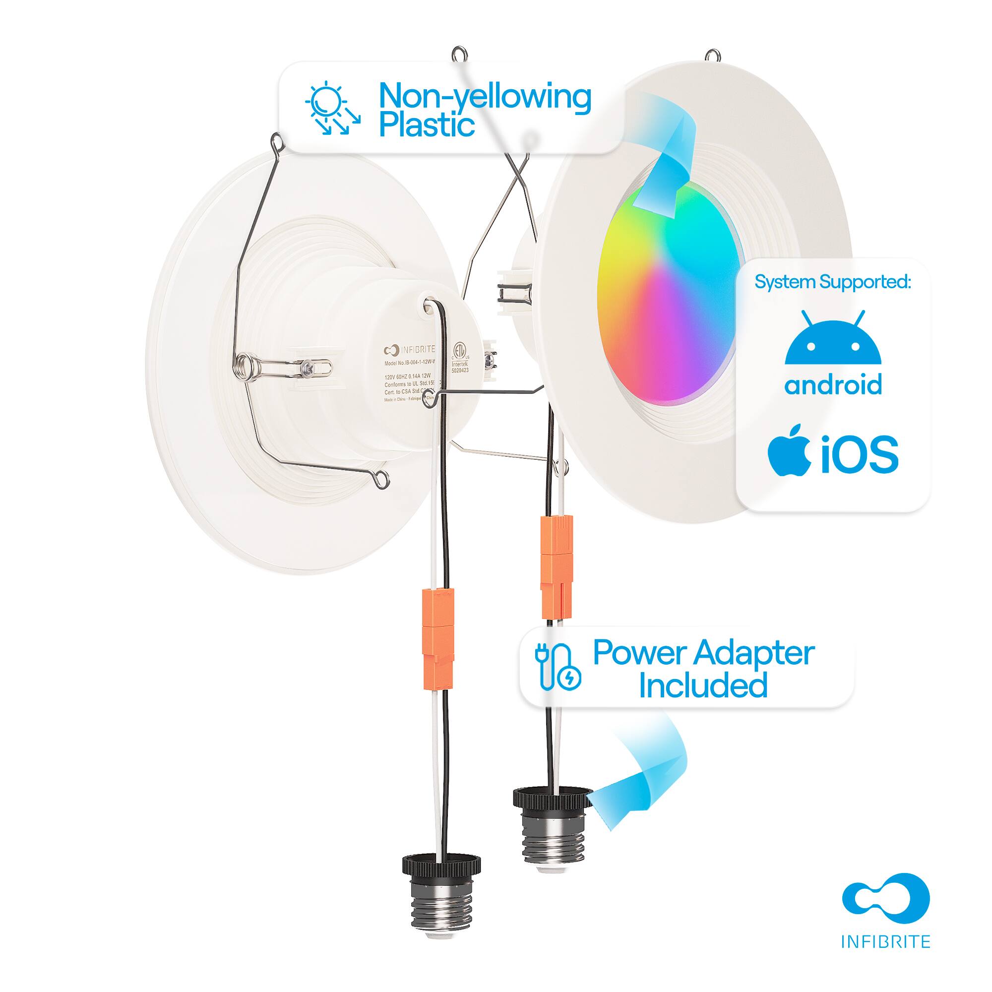 Non-yellowing Plastic  
System Supported:  
android iOS  
Power Adapter Included