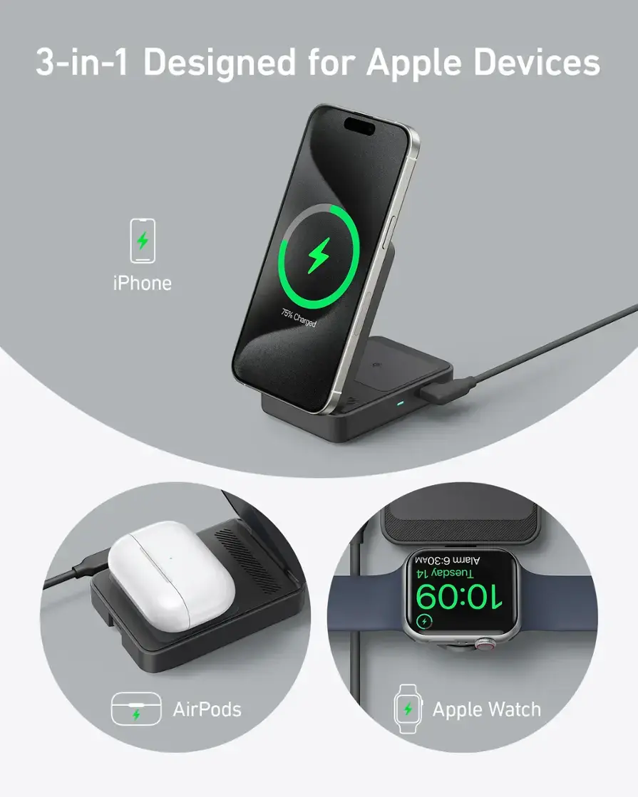 Alt View 15. Anker - MagGo Wireless Charging Station - Black.