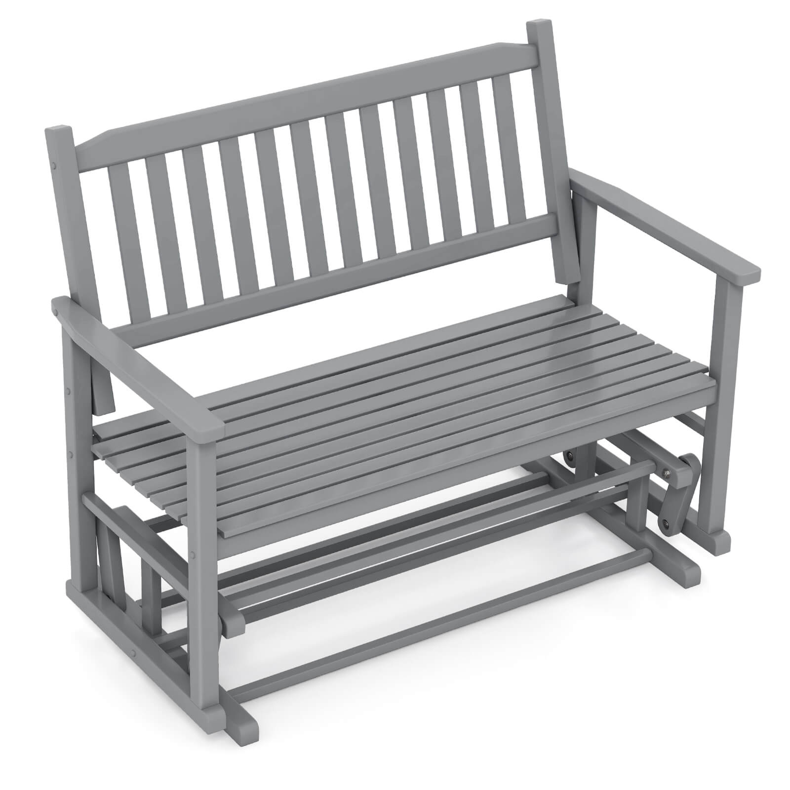 Front. Costway - Patio Glider Loveseat Chair Swing Rocking Bench with Slatted Seat & Curved Backrest - Gray.