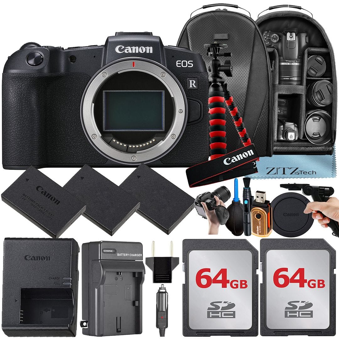 Canon - EOS RP Mirrorless Camera with 2x 64GB Card + Tripod + ZeeTech Bundle (International Version) - Black