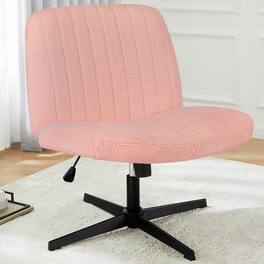 Bestier - Cross-Legged Armless Office Chair, Ergonomic Office Chair Adjustable Height with Lumbar Support & Wide Seat(No Wheels) - Pink