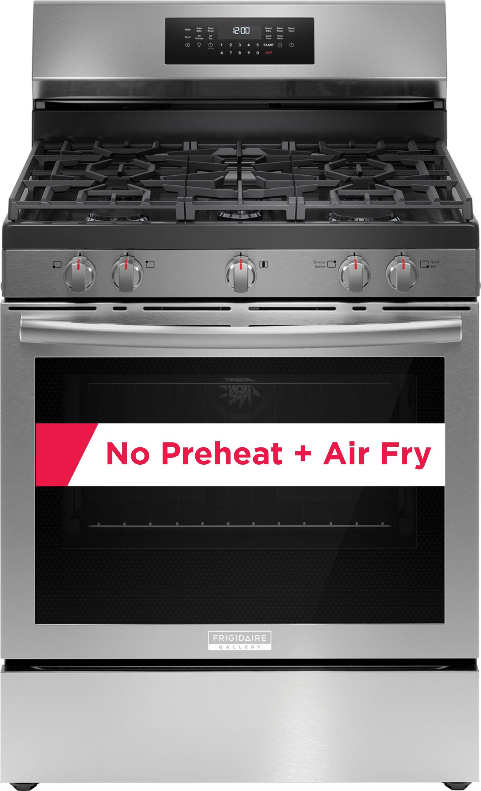 I - u 12:00 1 . 1 4 A START a 7 a 9 d Cee Sar Sumar Cods -ol No Preheat + Air Fry FRIGIDAIRE GALLERY