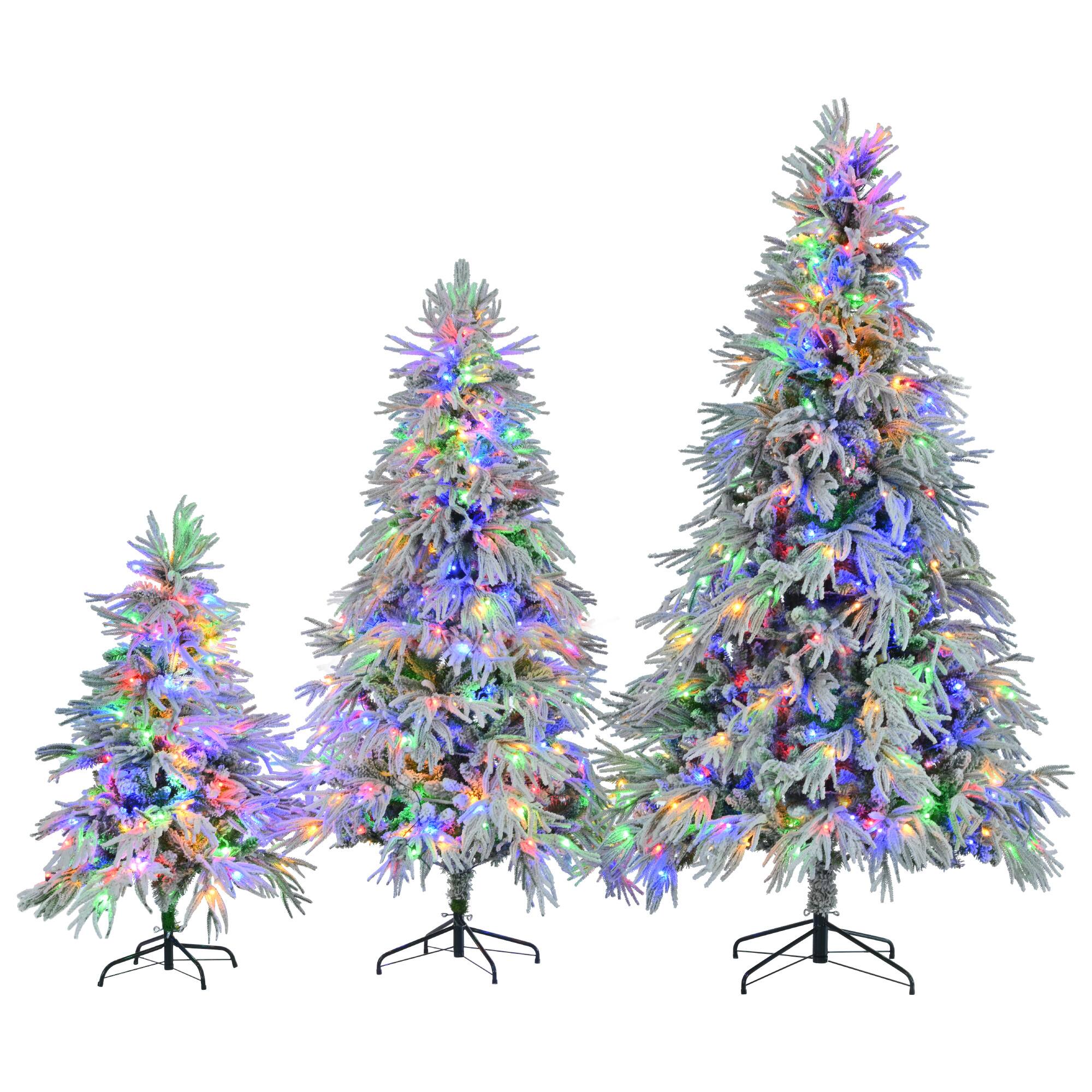 Alt View 8. Tiramisubest - Pre-Lit Spruce Snow Flocked Christmas Tree,4/6/7.5 FT Artificial Xmas Tree Set with 800 Multi-Color LEDs,8 Flash Modes - White+Green.