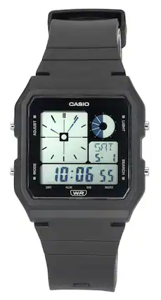 CASIO a ADJUST MODE LIGHT 5-1 10:06 55 DST ALM SIG MUTE WR SEARCH