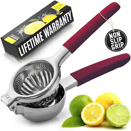 Zulay Kitchen - Stainless Steel Lemon Squeezer with Solid Metal Squeezer Bowl and Food Grade Silicone Handles - Cranberry