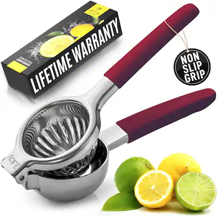AUVENEN ZULAY LEMON STN STANLESS STEEL SQUEEZER WARRANTY LIFETIME EMO NON SLIP GRIP Zulay
