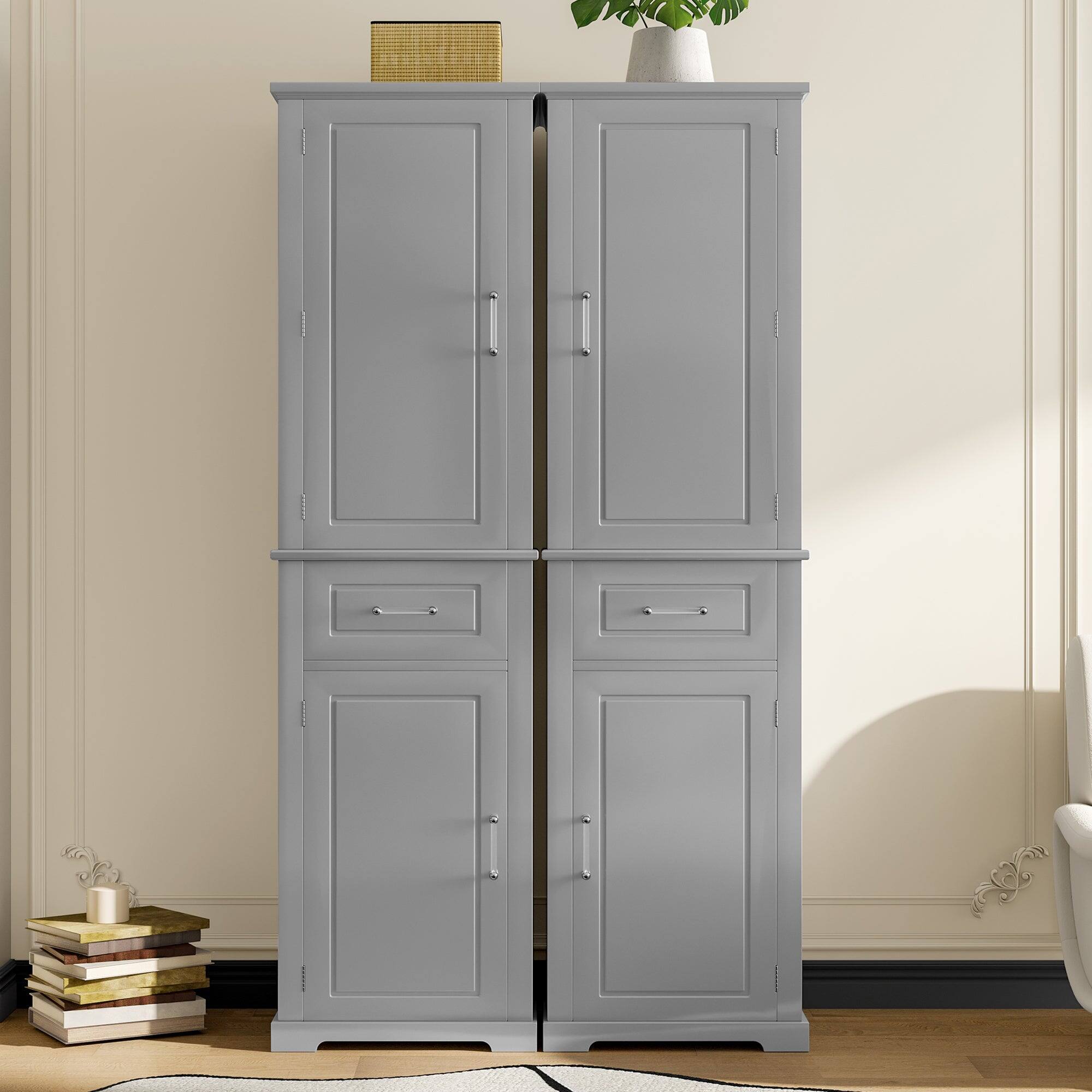Alt View 9. Boyel Living - Tall Storage Cabinet with Four Doors Adjustable Shelf Door Rack MDF Painted Finish Grey - Grey.