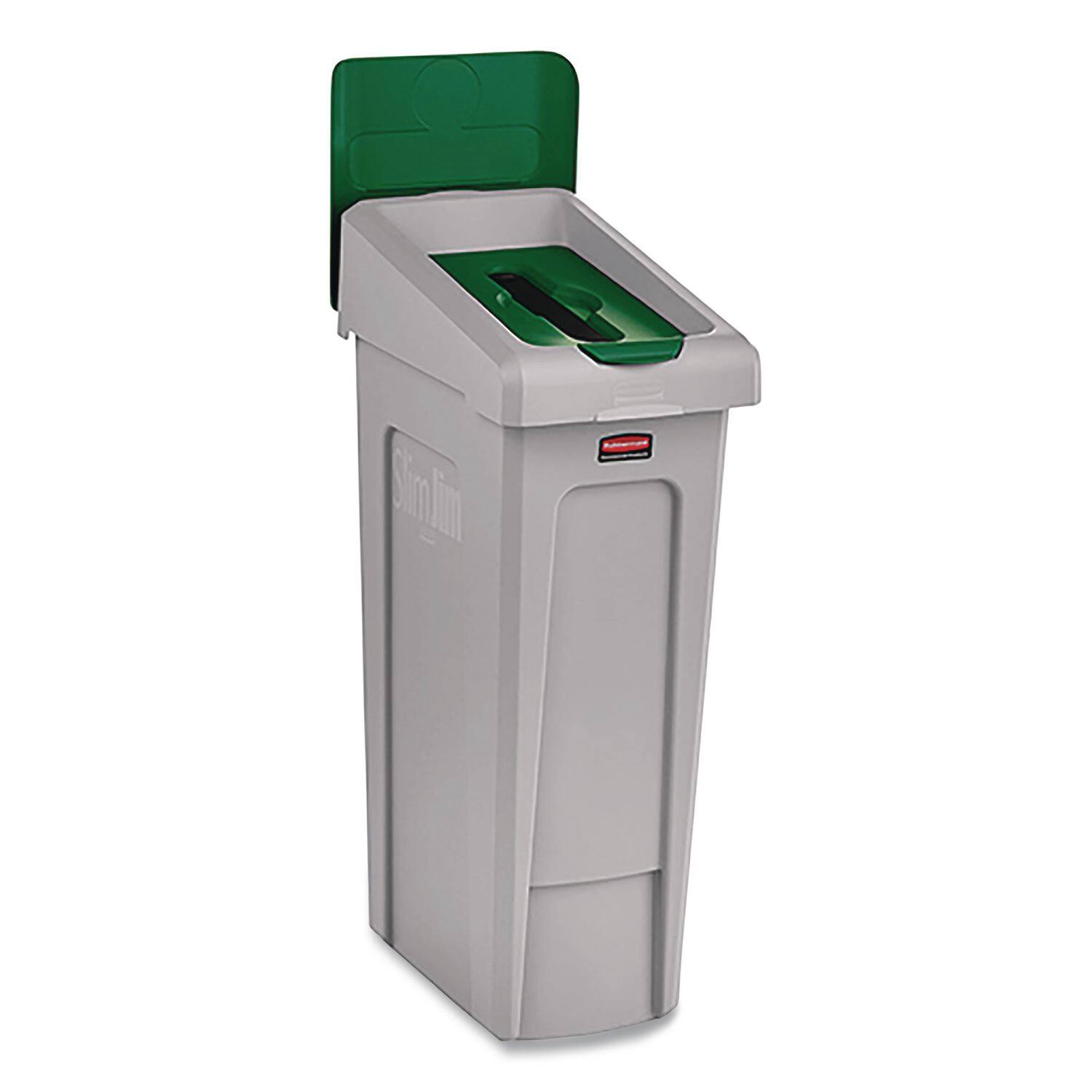 Angle. RubberMaid - Slim Jim Recycling Station Kit, 1-Stream Paper, 23 gal, Plastic, Green/Gray.