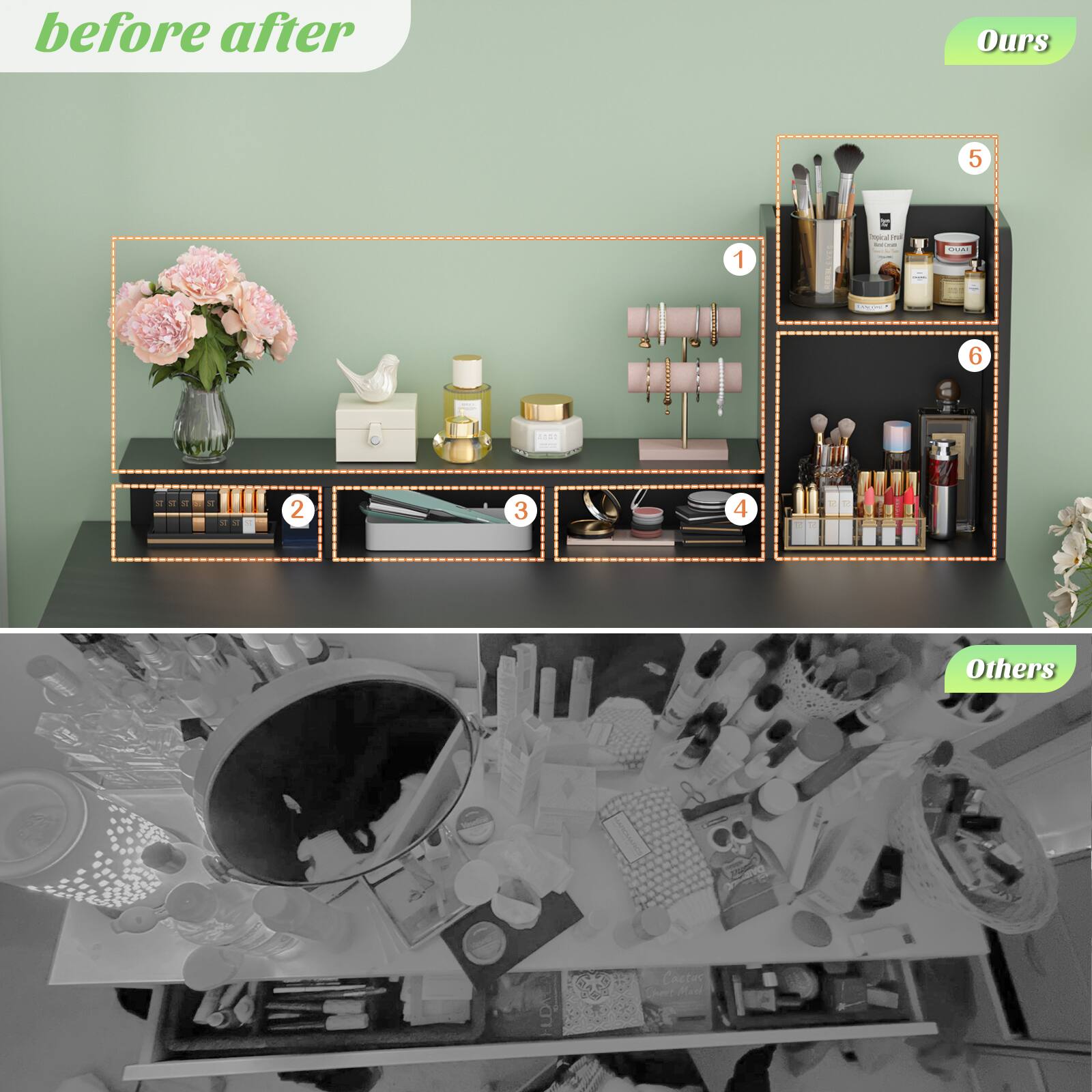 before after  
Ours  
5 1  
Others  
Caster Chest Mad
