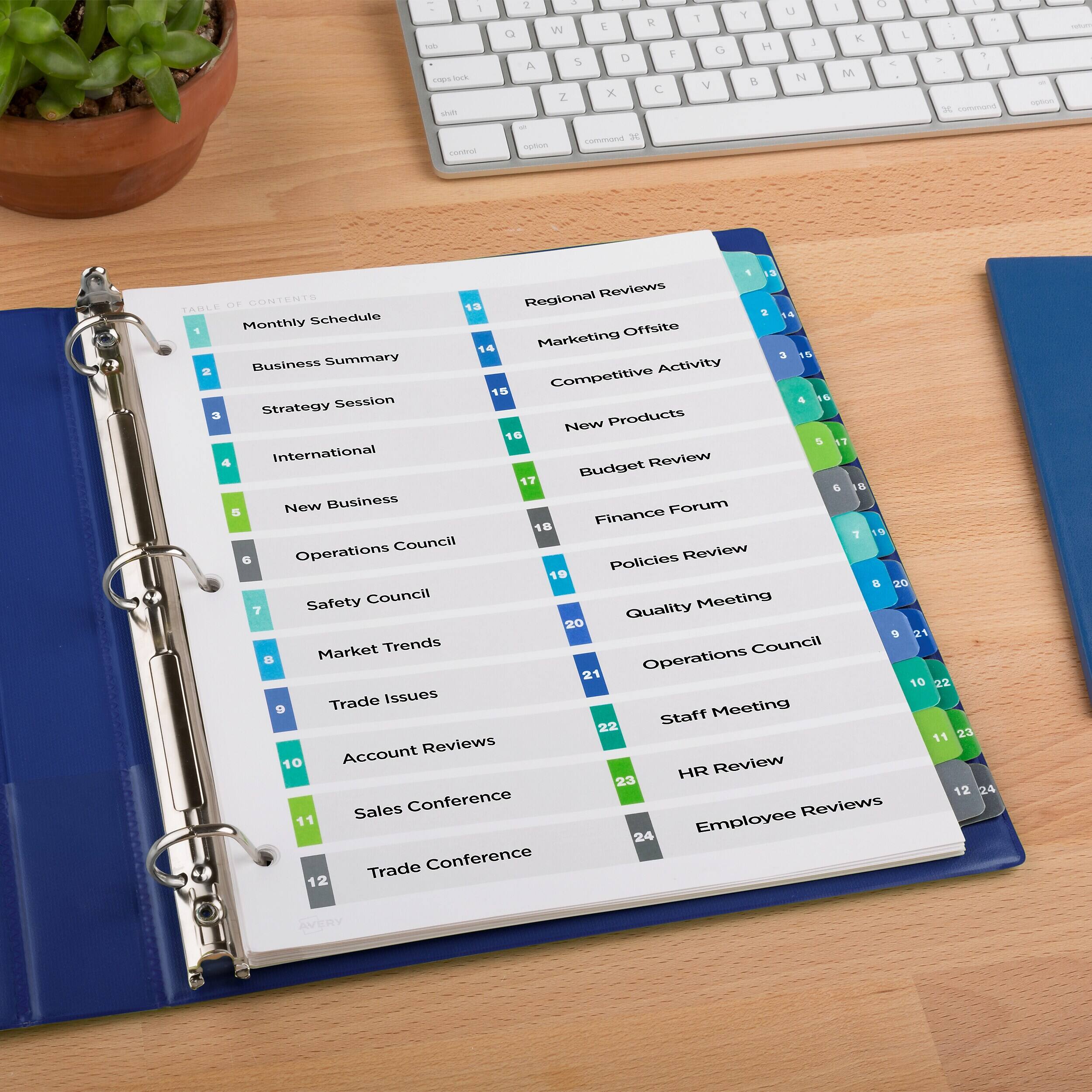 Avery Ready Index Table of Contents Pre Printed Numeric Paper Dividers ...