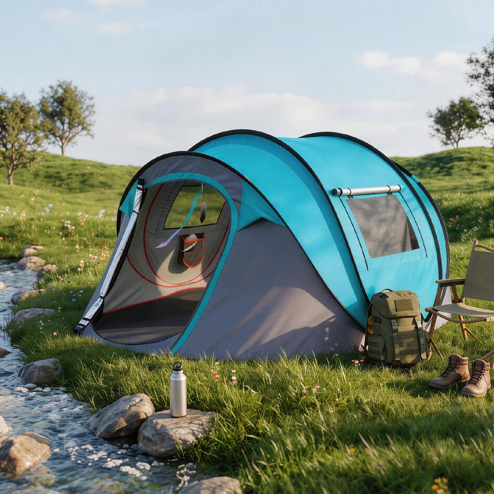 Alt View 9. Winado - 3-4 Person Family Camping Pop Up Tent with Carrying Bag, Portable Waterproof for Outdoor Camping Hiking Backpacking - Blue.