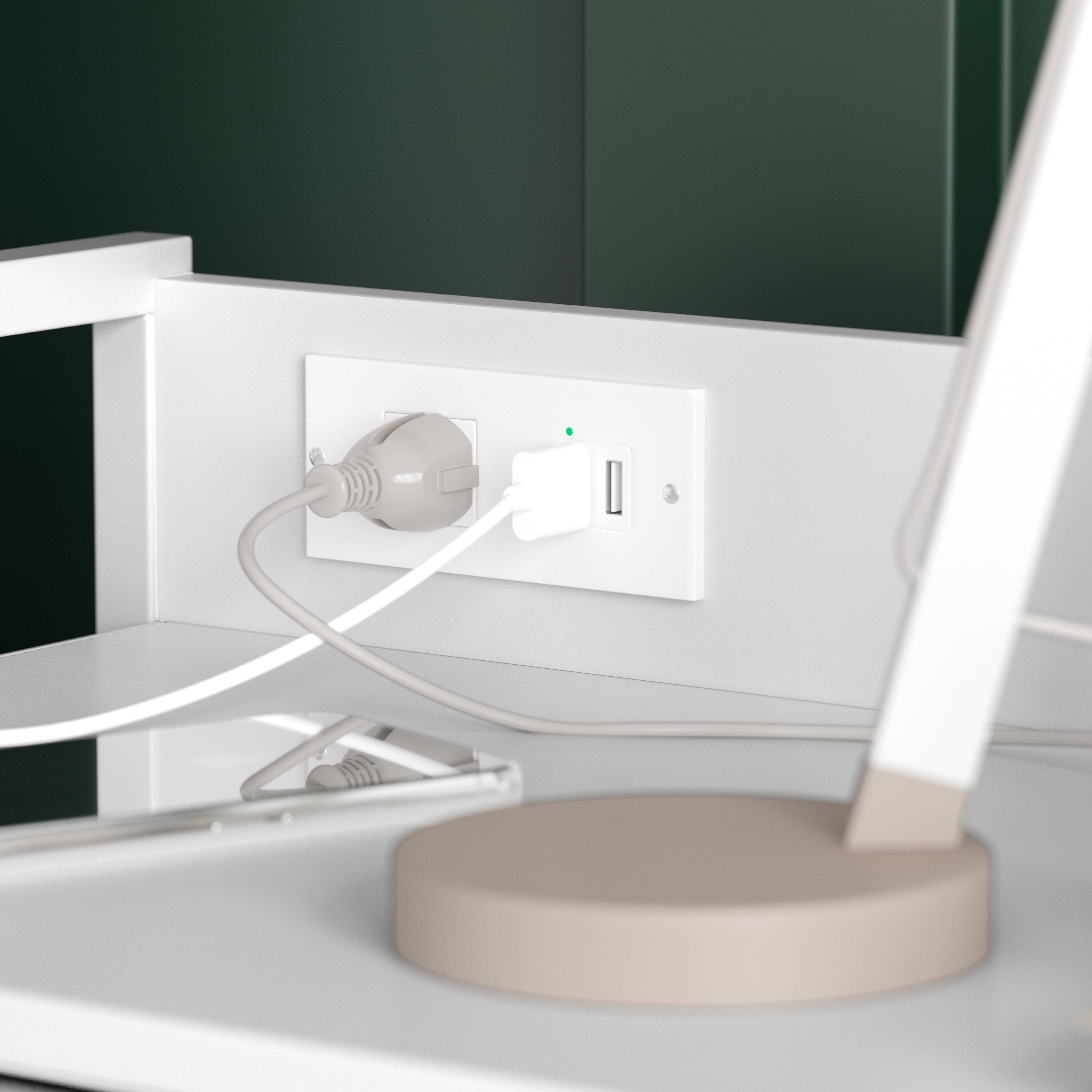 Alt View 3. Emma + Oliver - Charging Nightstand with 4 Fabric Drawers, 2 USB Ports, 1 Outlet - Gray Drawers/White Frame.