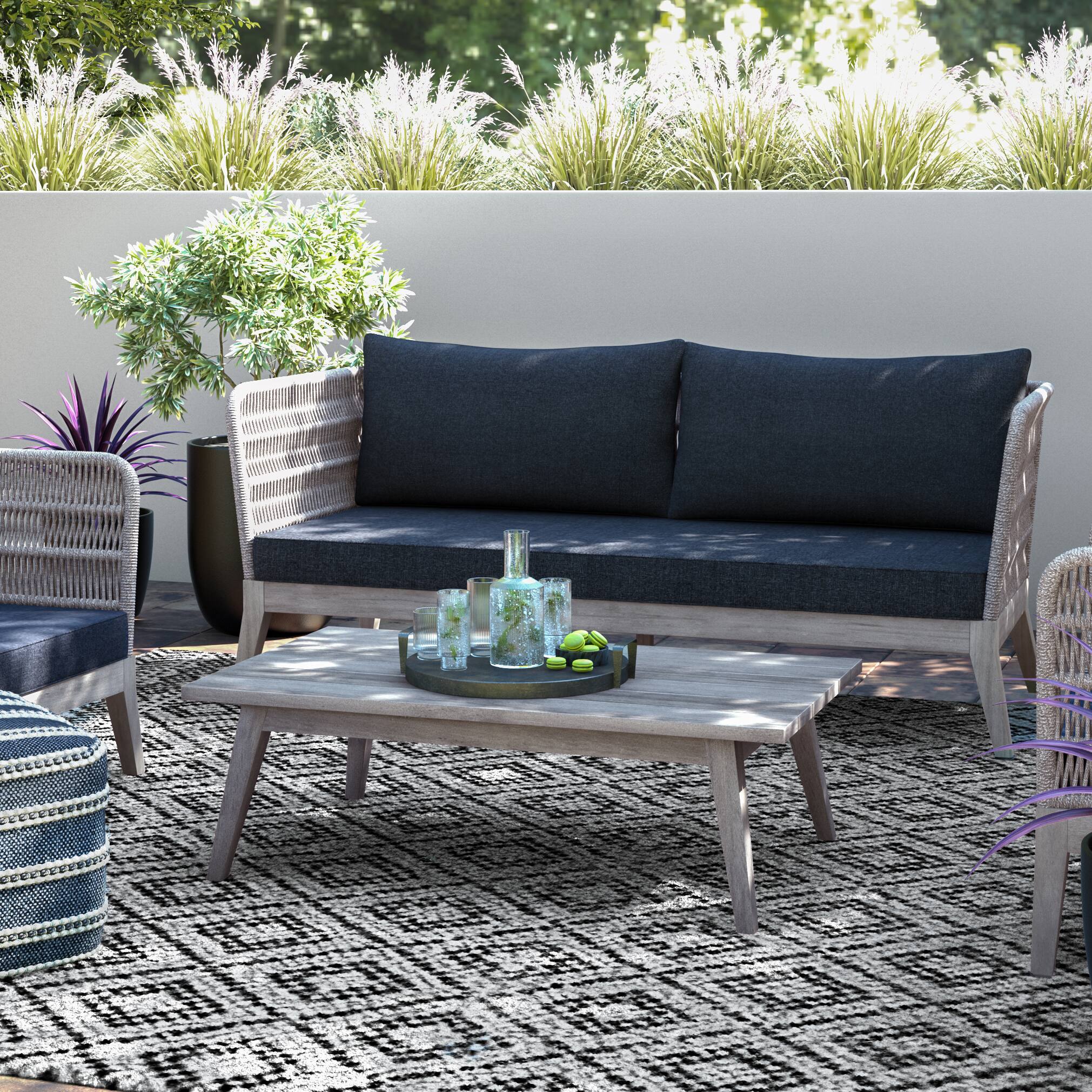 Angle. Simpli Home - Santiago SOLID ACACIA WOOD 75 inch Wide Contemporary Outdoor Sofa in Polyester Fabric - Slate Grey.