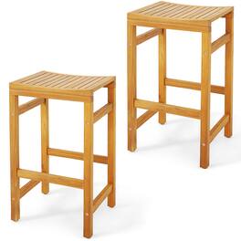 Gymax - Set of 2 Acacia Wood Bar Stool 30-Inch Height Bar Chair with Saddle Shaped Seat - Teak