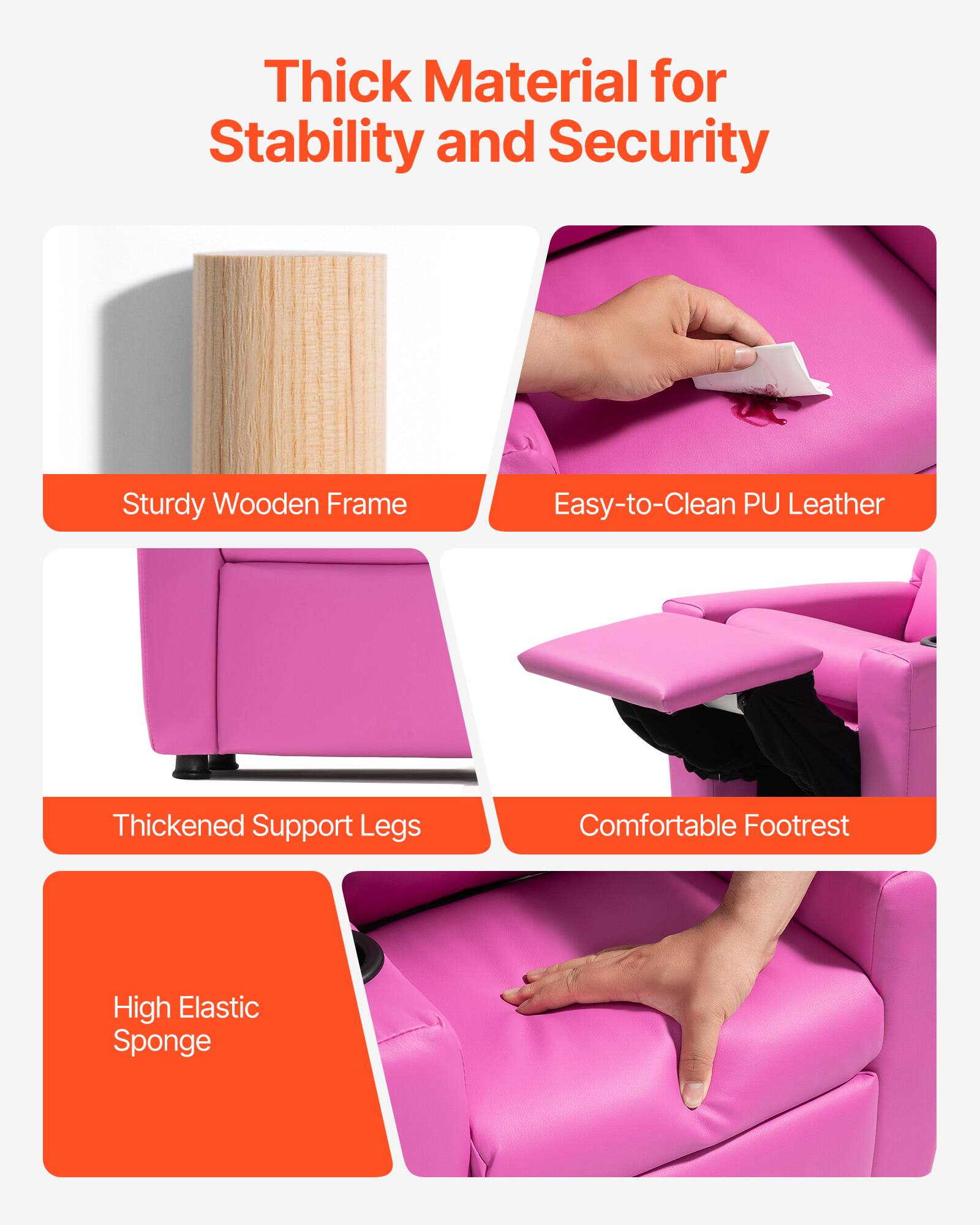 Thick Material for Stability and Security

- Sturdy Wooden Frame
- Easy-to-Clean PU Leather
- Thickened Support Legs
- Comfortable Footrest
- High Elastic Sponge