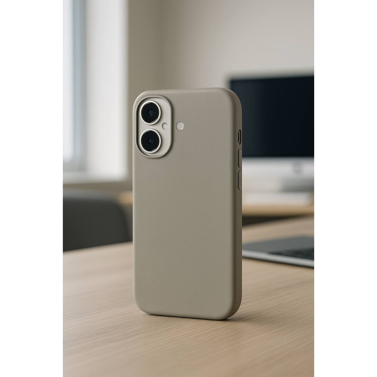 Left. SaharaCase - Apple iPhone 17 Vegan Leather Case | Compatible with Magsafe | Indy Series - Sand Gray.